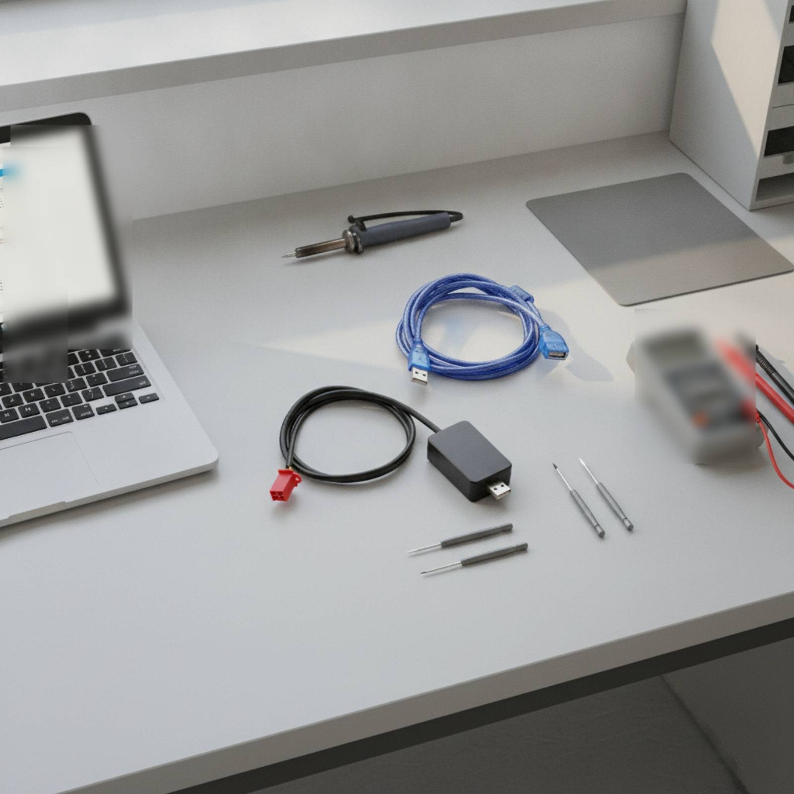 Workshop Tools Bench - 2本のUSBデバッグケーブル、コイル状コントロールケーブル、コンパクト、技術者、ベンチテスト、ワークショップ向け