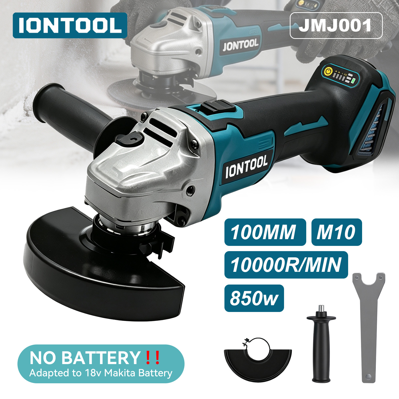 Tools For Fabrication Workshop - IONTOOLコードレスアングルグラインダー 850W 100mm 金属トリミング、錆取り、ワークショップでの加工用 マキタ18Vバッテリー対応