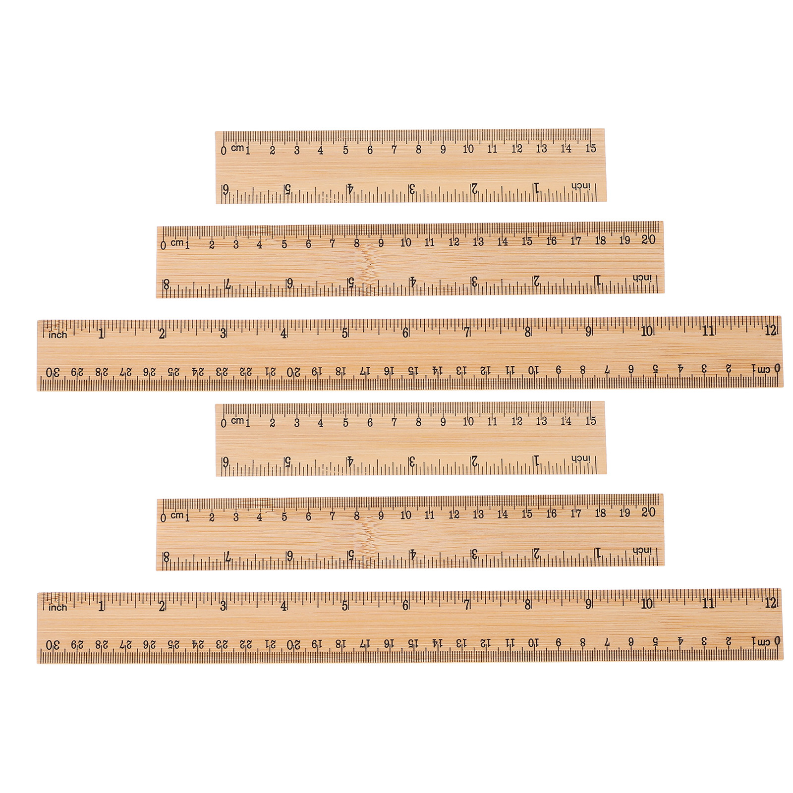 Workshop Tools Engineering - 6本セットの丈夫な竹製定規、変形しない測定ツール、学生、子供、教師、エンジニアリング、製図、アート、ホームワークショップ用