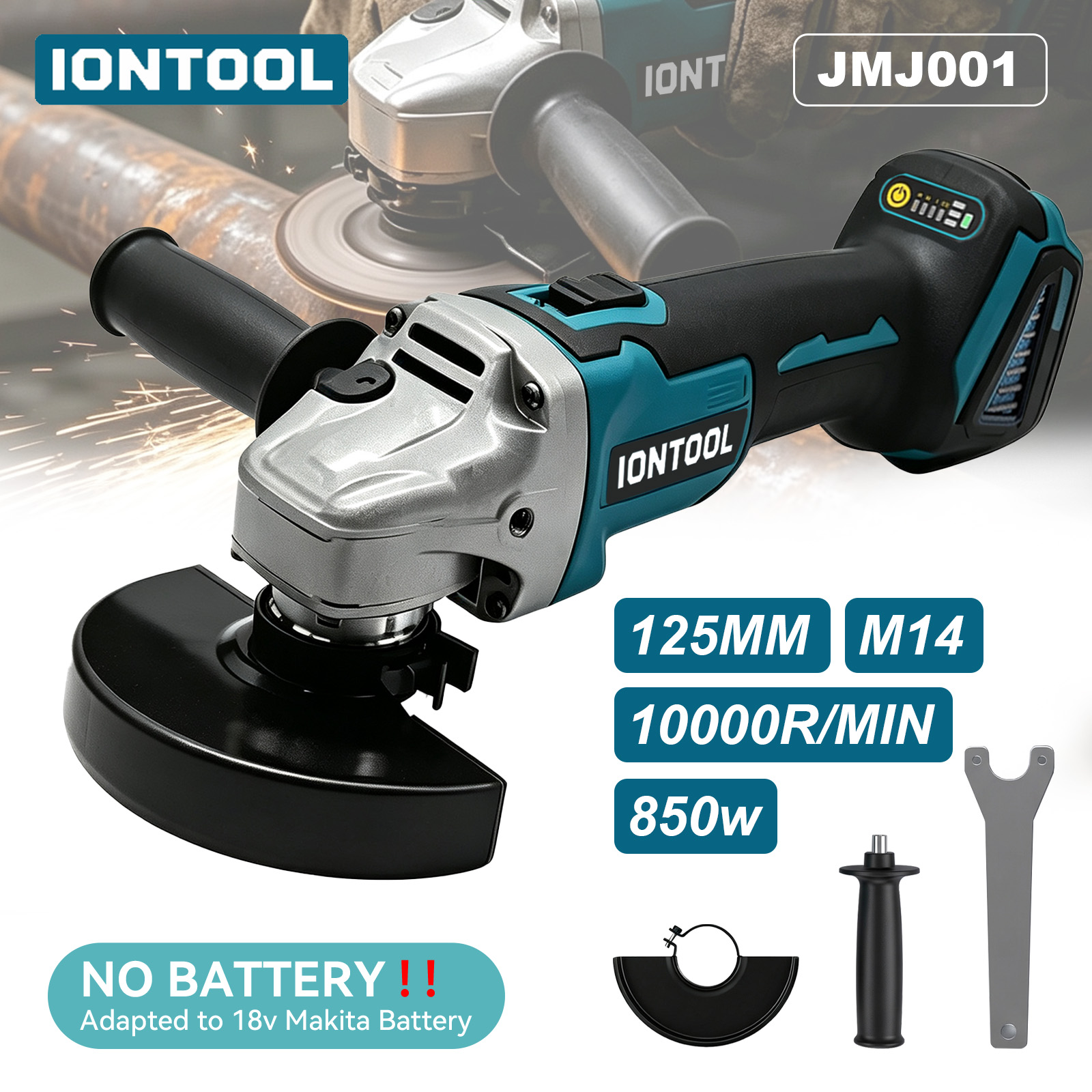 Tools For Fabrication Workshop - IONTOOLコードレスアングルグラインダー 850W 125mm 金属トリミング、錆除去、ワークショップでの加工用 マキタ18Vバッテリー対応
