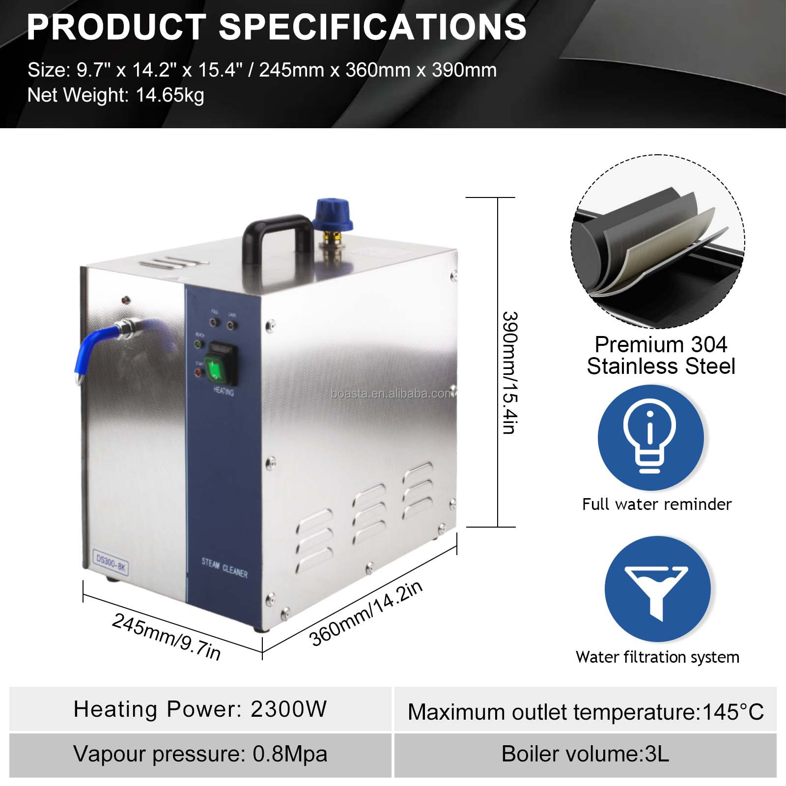 DS300-8K ジュエリー蒸気洗浄機 2300W 3Lボイ - Workshop Tools Steam のレビューと価格